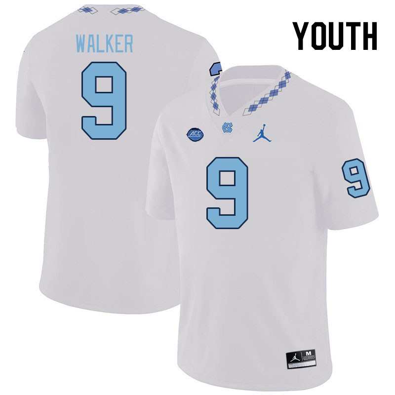 Youth #9 Devontez Walker North Carolina Tar Heels College Football Jerseys Stitched-White